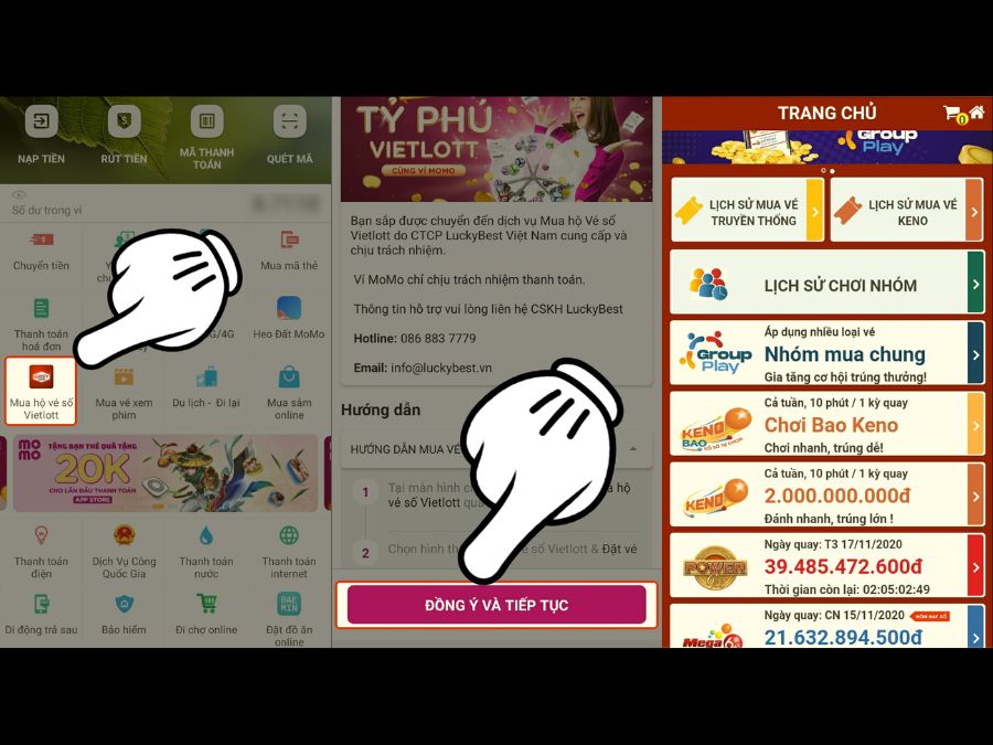 Cách chọn loại vé số Vietlott qua app MoMo
