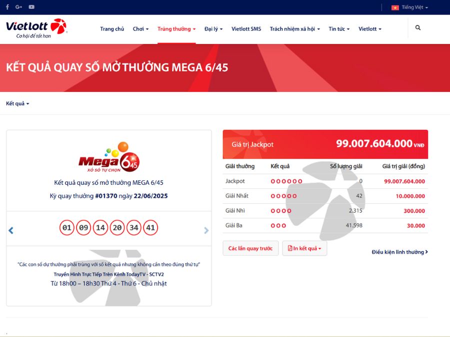 dò vé số Vietlott trên web