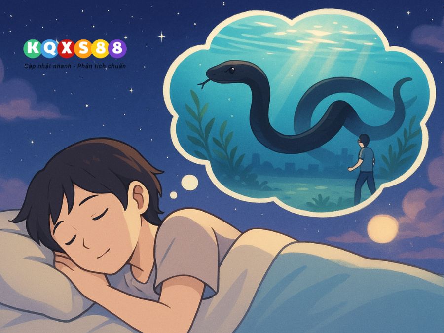 Một con rắn đen ẩn mình dưới làn nước trong xanh trong giấc mơ