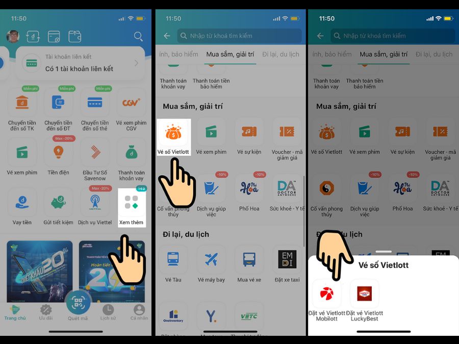 Giao diện mua vé số Vietlott trên ViettelPay