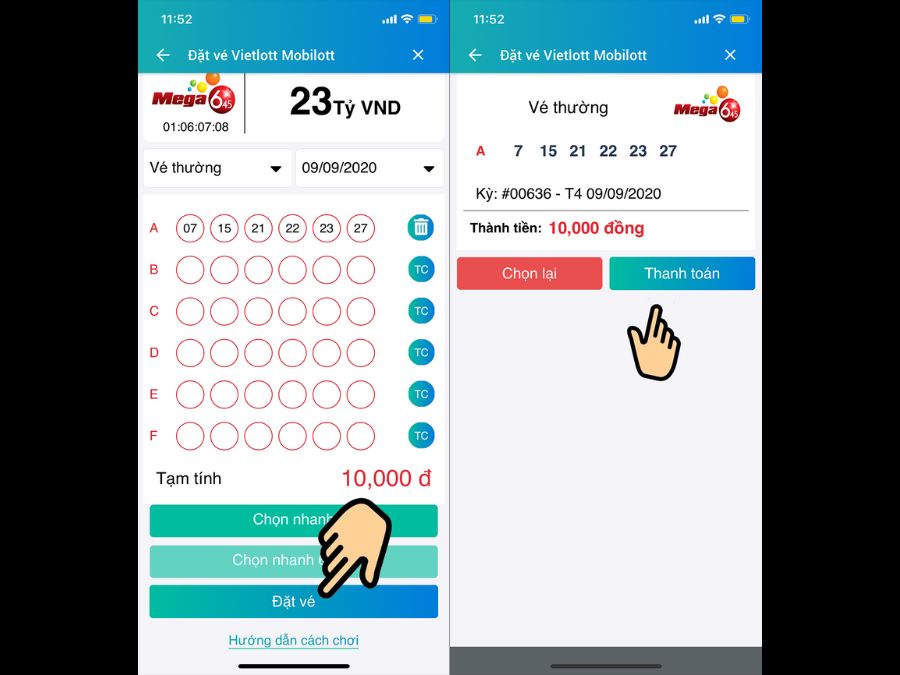 Chọn bộ số dự thưởng Vietlott trong ViettelPay