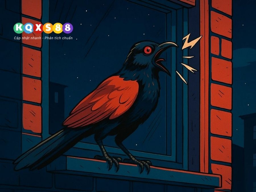 Bóng một con chim bìm bịp trên cửa sổ vào ban đêm