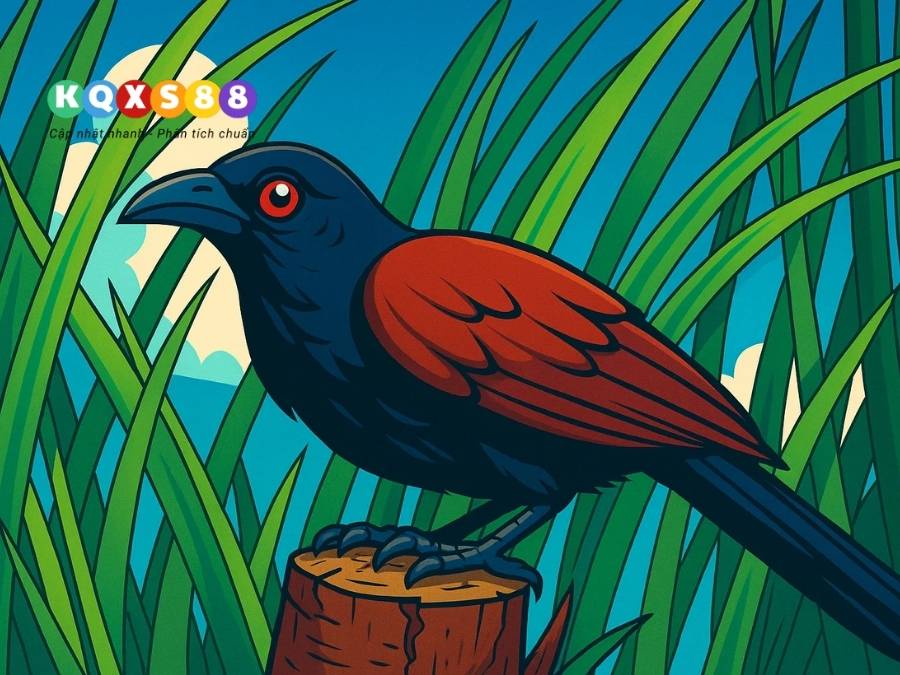 Hình ảnh cận cảnh một con chim bìm bịp với đôi mắt đỏ