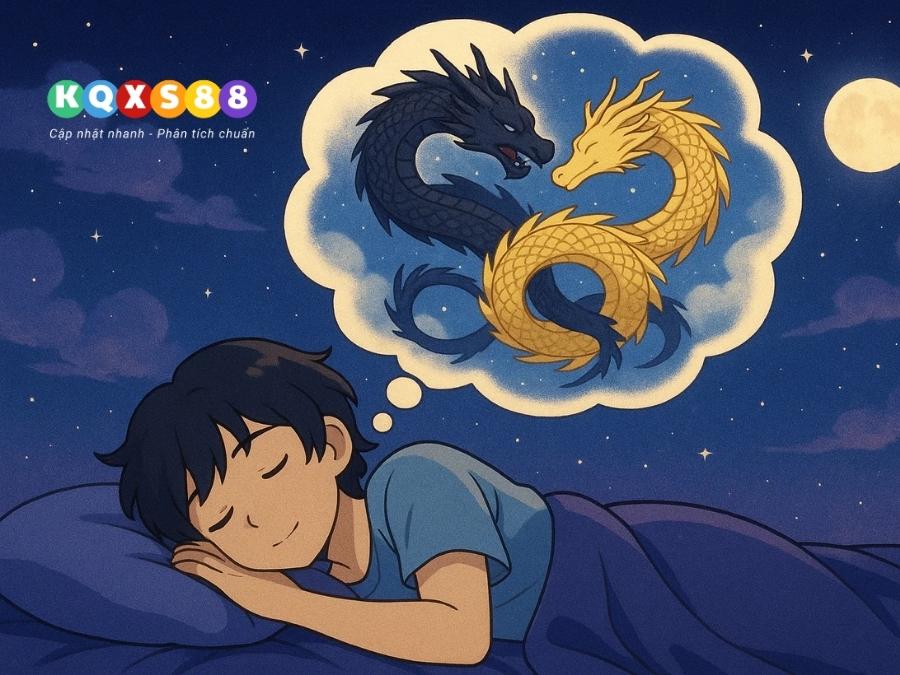 Rồng đen đang quấn quít với Rồng vàng trên trời